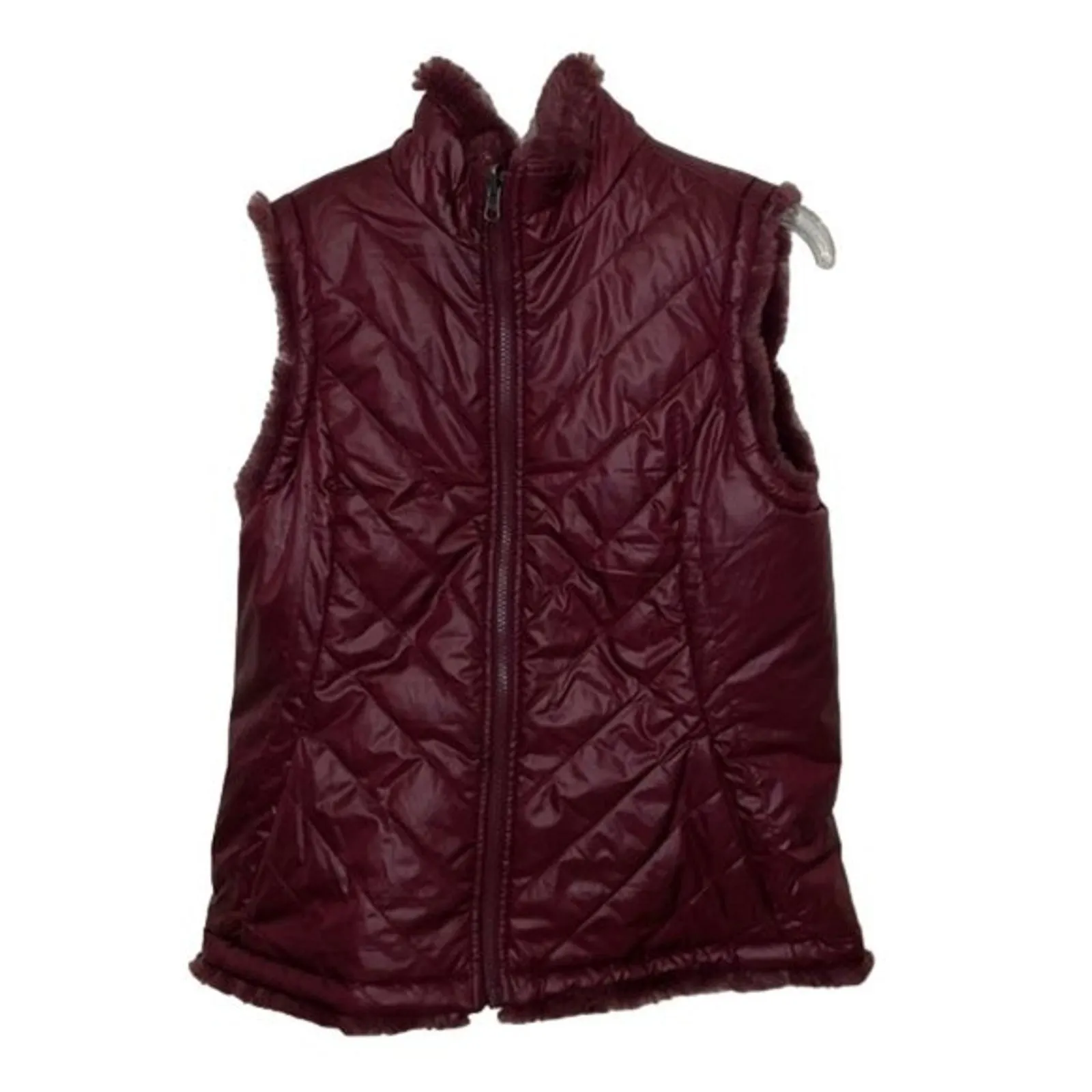 Nicole Miller Original Reversible Vest Womens Small Wine Red Faux Fur Quilted - Image 4