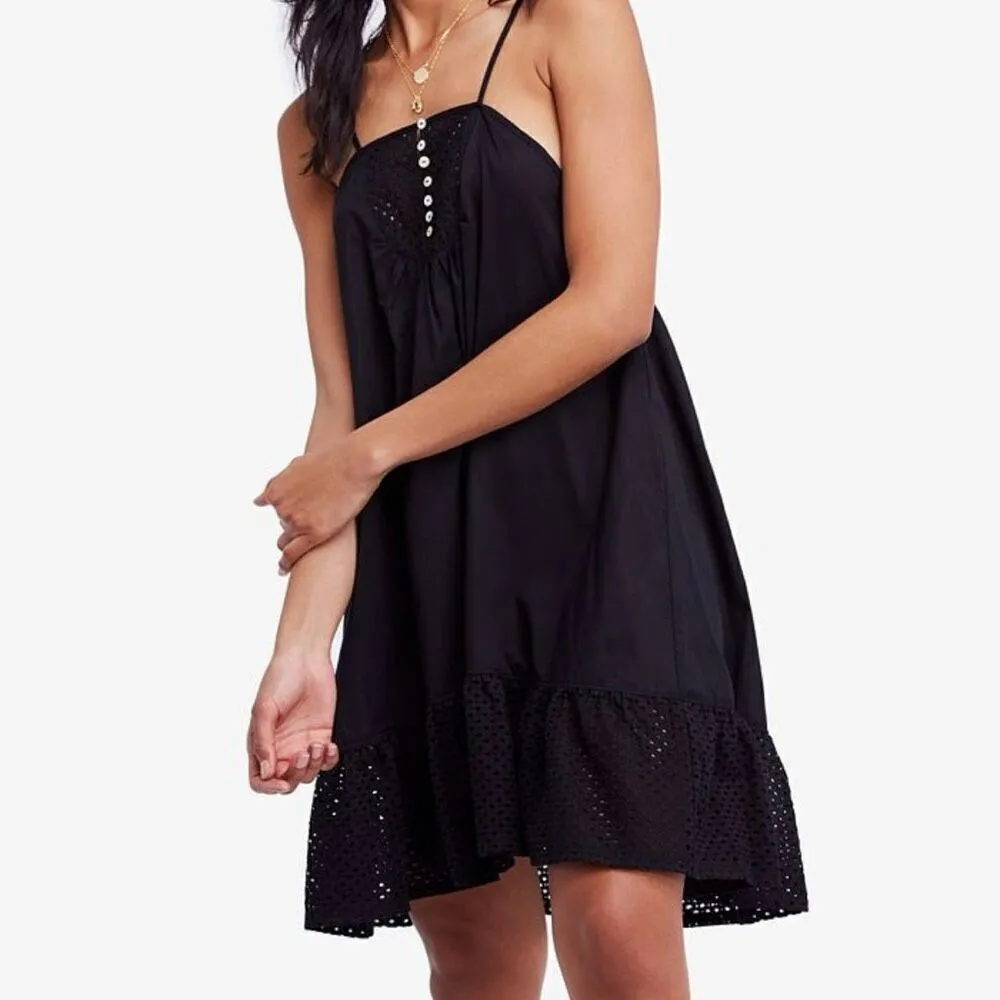 Free People Calico cotton trapeze eyelet top dress xs - Image 2