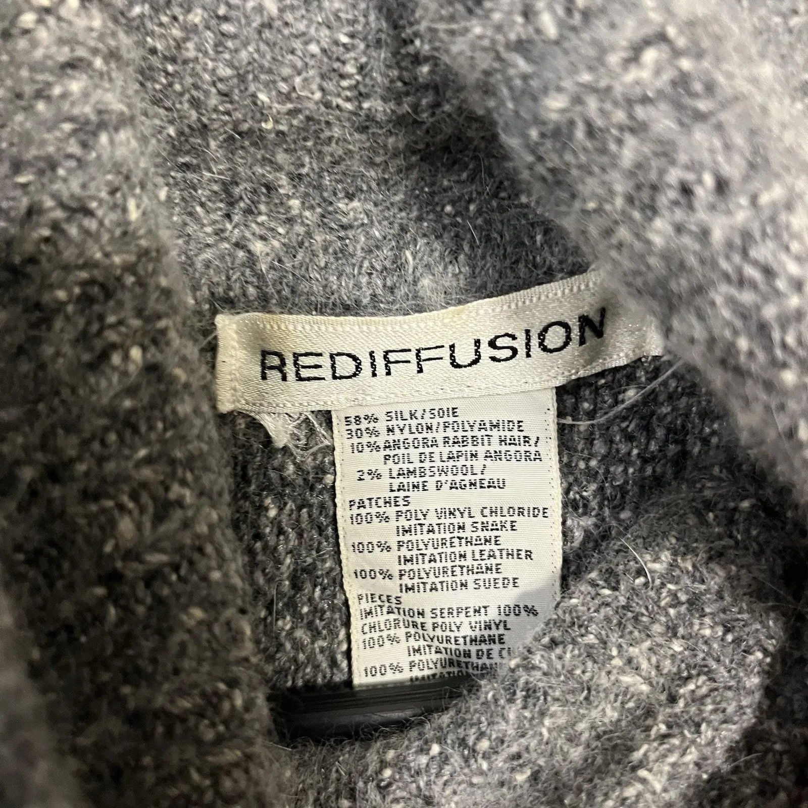 VTG ReDiffusion Turtleneck Sweater Size M Gray Geometric Faux Leather Accents Size M - Image 3