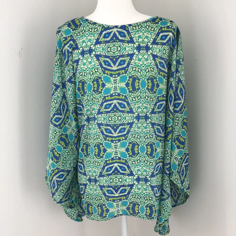 Jones New York Blue/Green Poncho sz S - Image 4