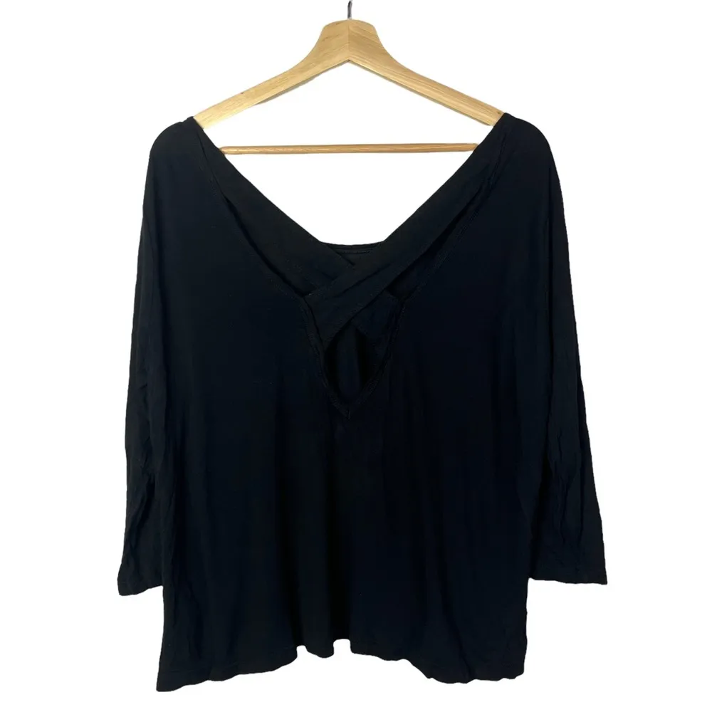 JACK BB Dakota Black Cross Back 3/4 Long Sleeve Blouse L - Image 2