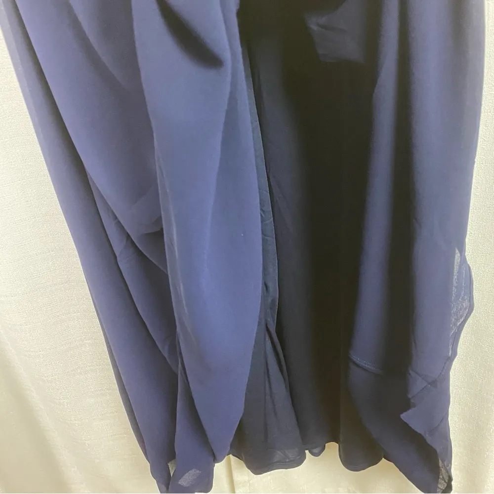 Lulu’s Navy Blue Leading Roll V Neck Ruched A Line Chiffon Maxi Dress Sz.M NWT - Image 14
