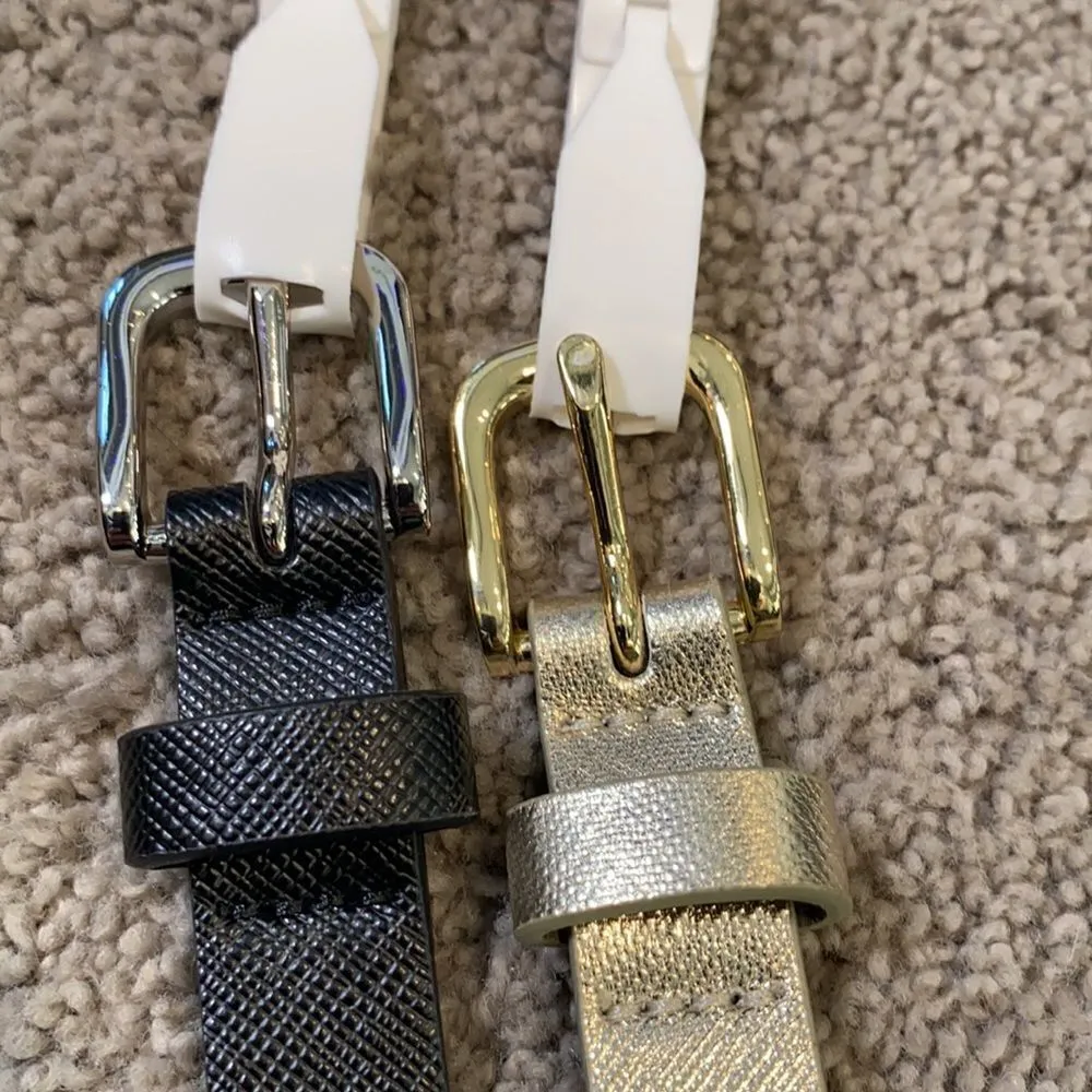 Women’s Belts 2 Pack 1 Black wSilver Buckle & 1 Gold/Silver wGold Buckle L NWT Size L - Image 3