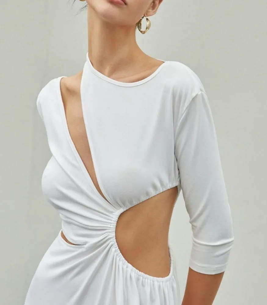 Cut Out Ruched Split Knit Maxi Dress White Size 4 - Image 3
