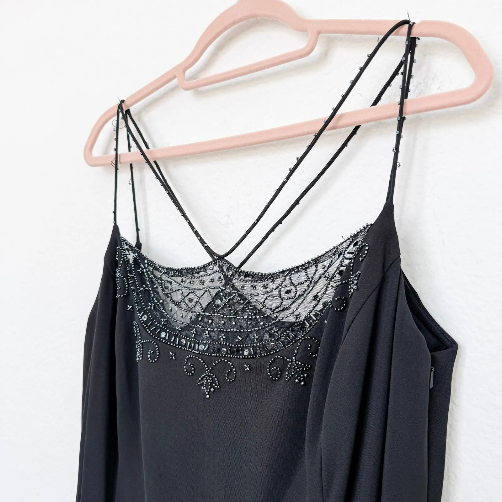 VTG Dave & Johnny Womens Maxi Dress‎ 15/16 Black Beaded Formal 90s Goth Romantic - Image 3