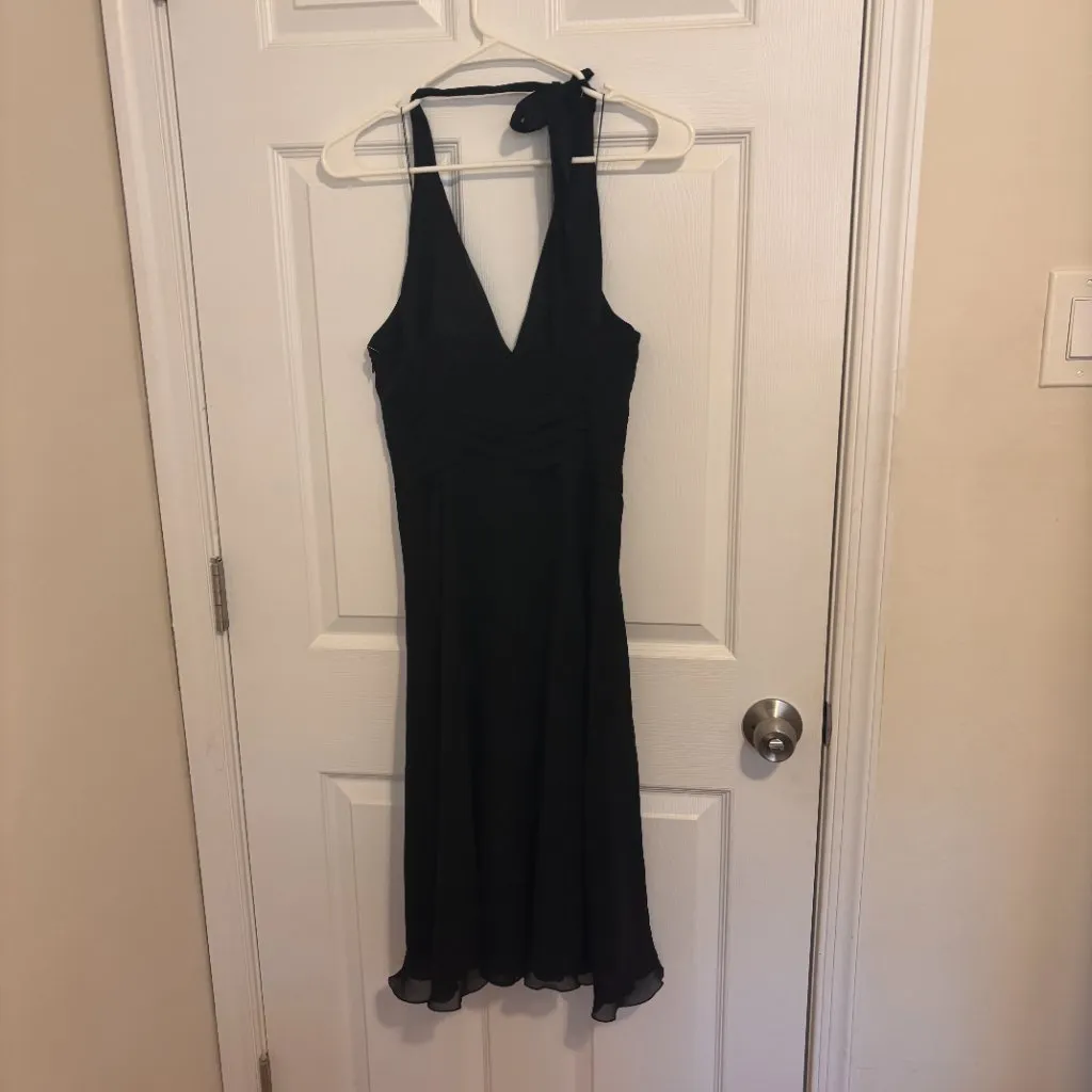 Y2K VTG Donna Morgan Black Womens Sz6 100% Silk Halter Dress Babydoll Midi Lined - Image 3