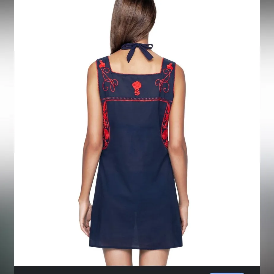 tory burch amira dress navy red embroidered $425 XL NWOT fall casual party boho - Image 3