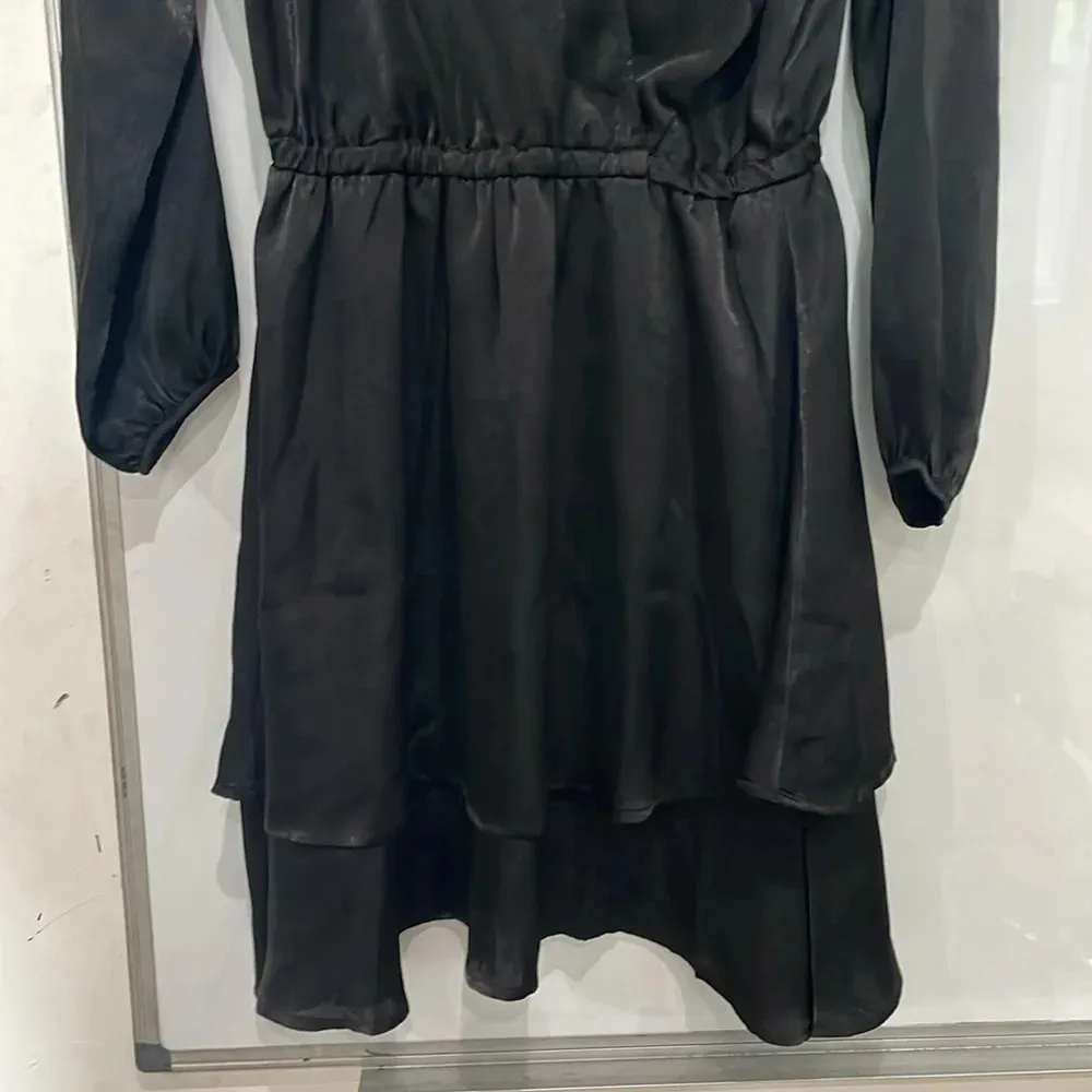 Lascana Satin Black Tiered V Neck Long Sleeve Dress Size 6 NWT - Image 7