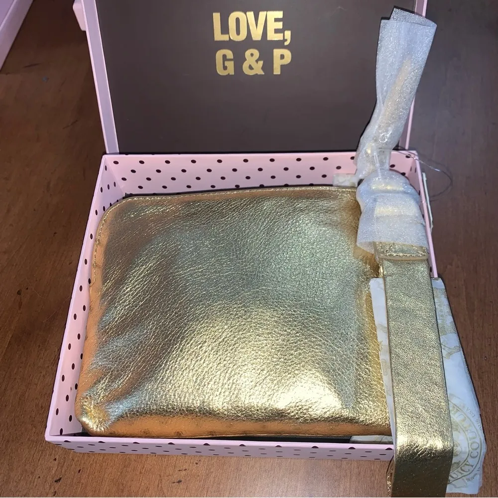 Retro Juicy Couture Pam & Gela Choose Juicy Gold Glitter Wristlet Pouch NWT - Image 2