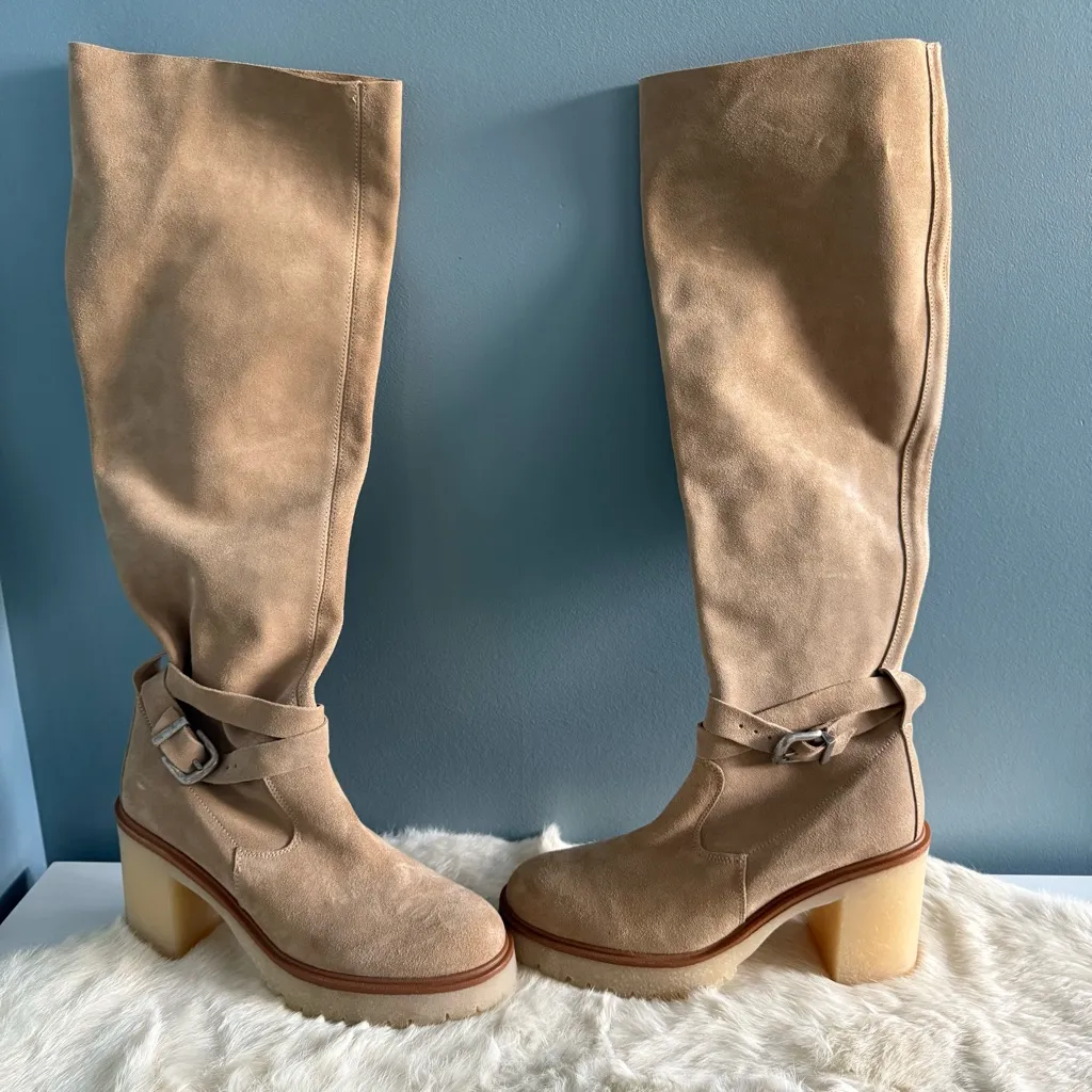 Free People Jasper Platform Tan Suede Over The Knee Boots - Image 2