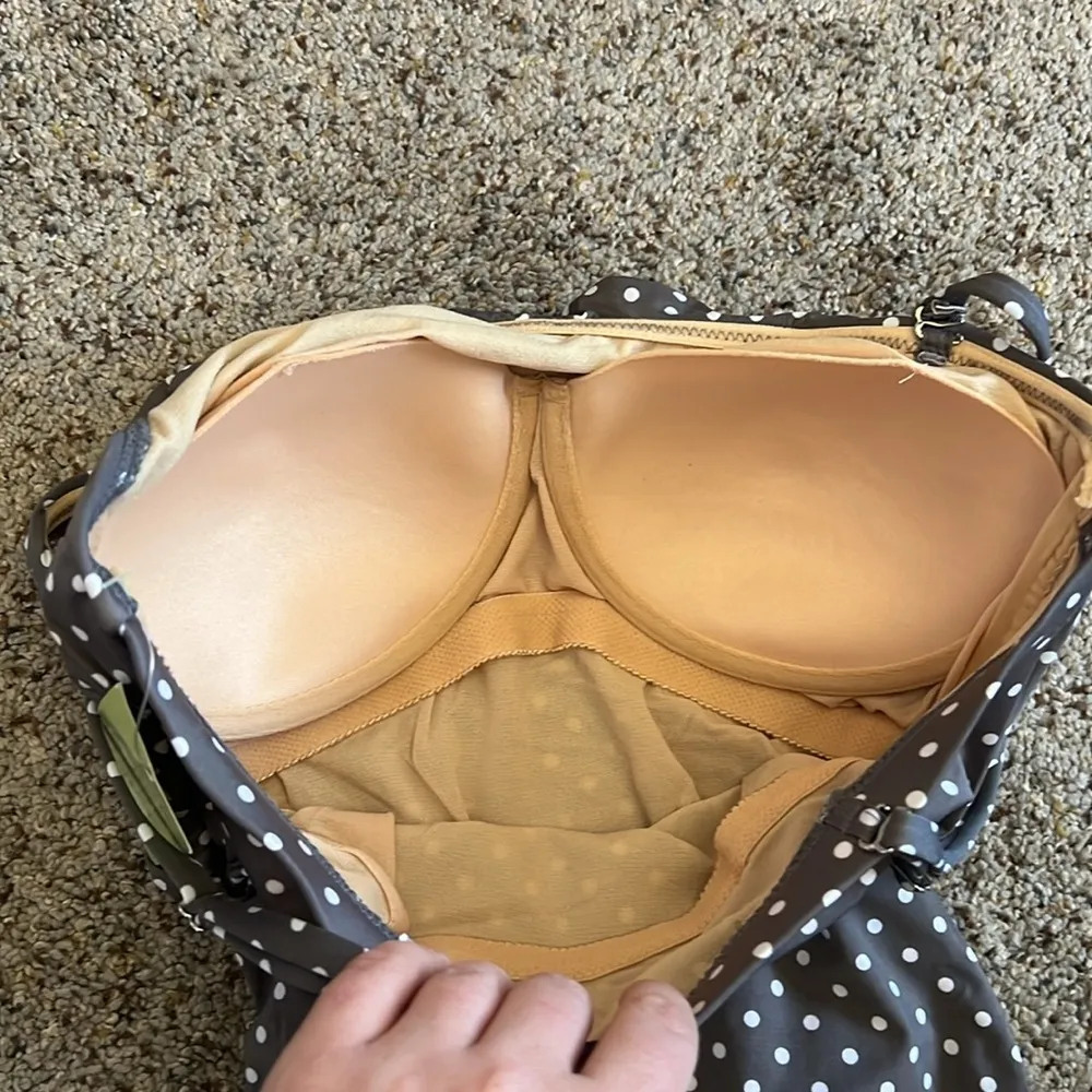 NWT Garnet Hill Asymmetric One Shoulder Ruffle Polka Dot Grey Swimsuit 8 - Image 10