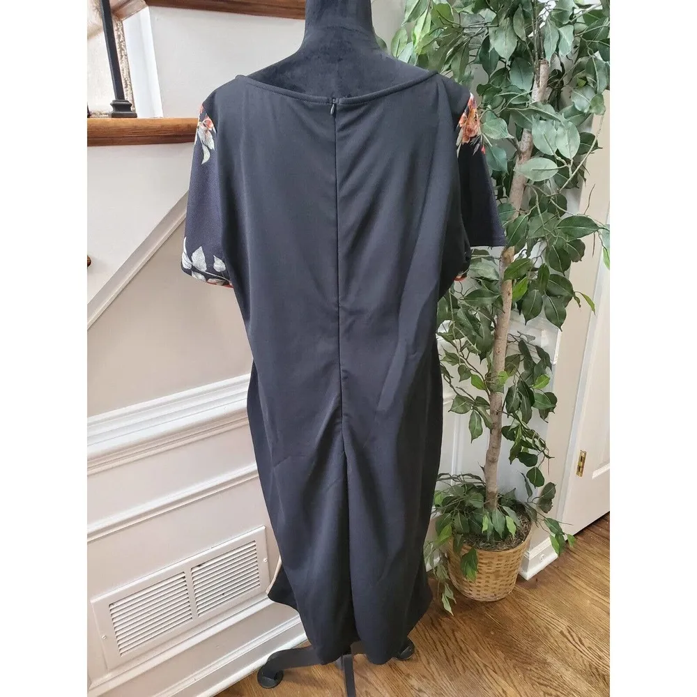 SHEIN Women Black Floral Polyester Round Neck Short Sleeve Knee Length Dress 4XL - Image 6