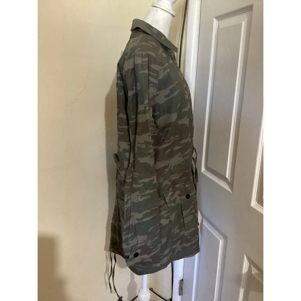 Sanctuary Green Camo Jacket Utility Pocket Long Sleeve Zip Front L - Image 5