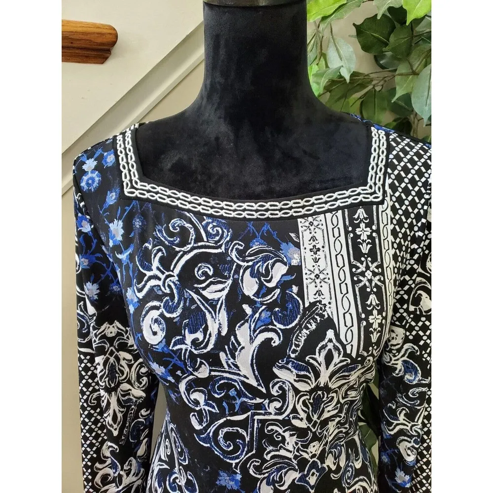 White House Black Market Women Square Neck Long Sleeve Casual Short Dress Size M - Image 5