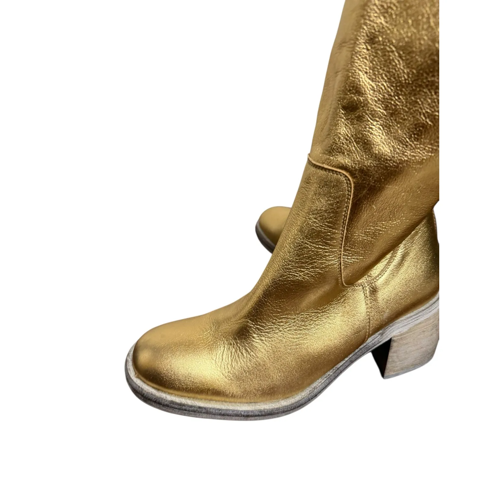 Free People Metallic Gold Shiny Essential Tall Slouch Block Heel Boots Size 7.5 - Image 7