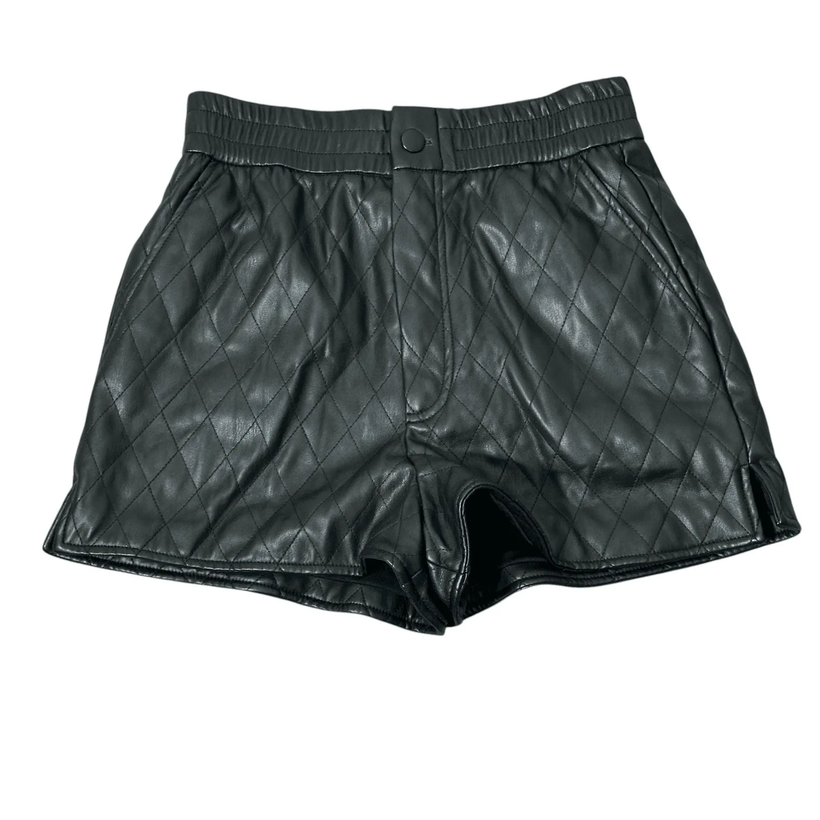 Zara Shorts Womens XS Black Quilted Faux Leather High Rise Edgy 90s Streetwear - Image 2