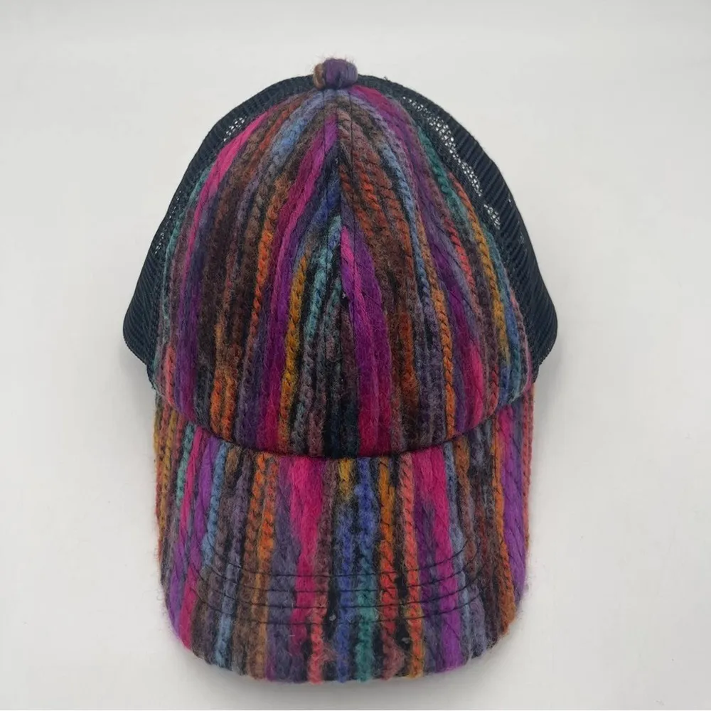 COLLECTION EIGHTEEN Baseball Cap Mesh Multicolor Yarn Black Adjustable One Size - Image 2