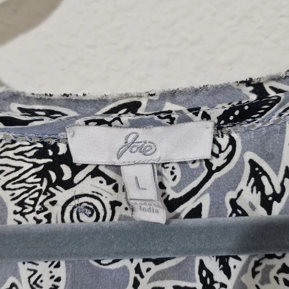 Joie Sparrow Bird Silk Tank Top Womens Size L Embellished Racerback Gray Black - Image 8