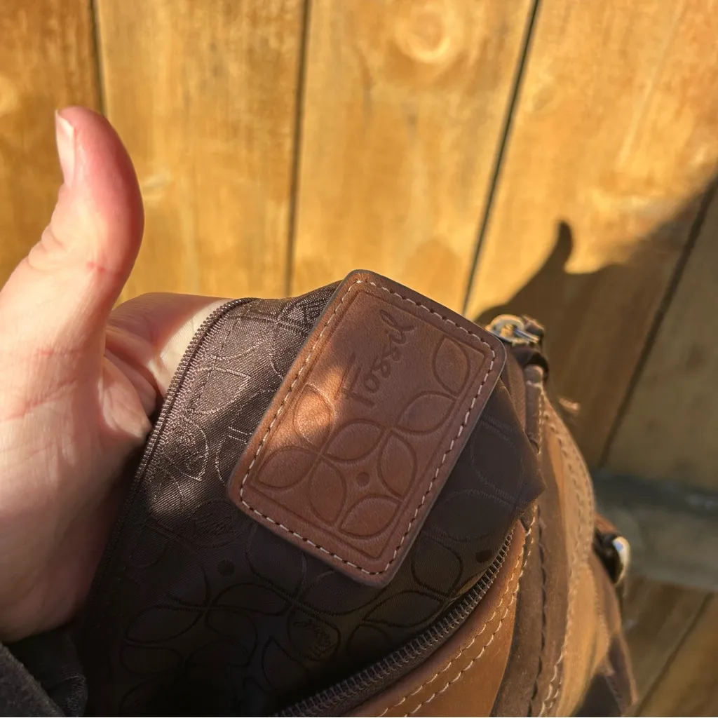 FOSSIL MULTICOLOR PATCHWORK CROSSBODY BROWNS/TAN leather purse hobo lines fall - Image 11