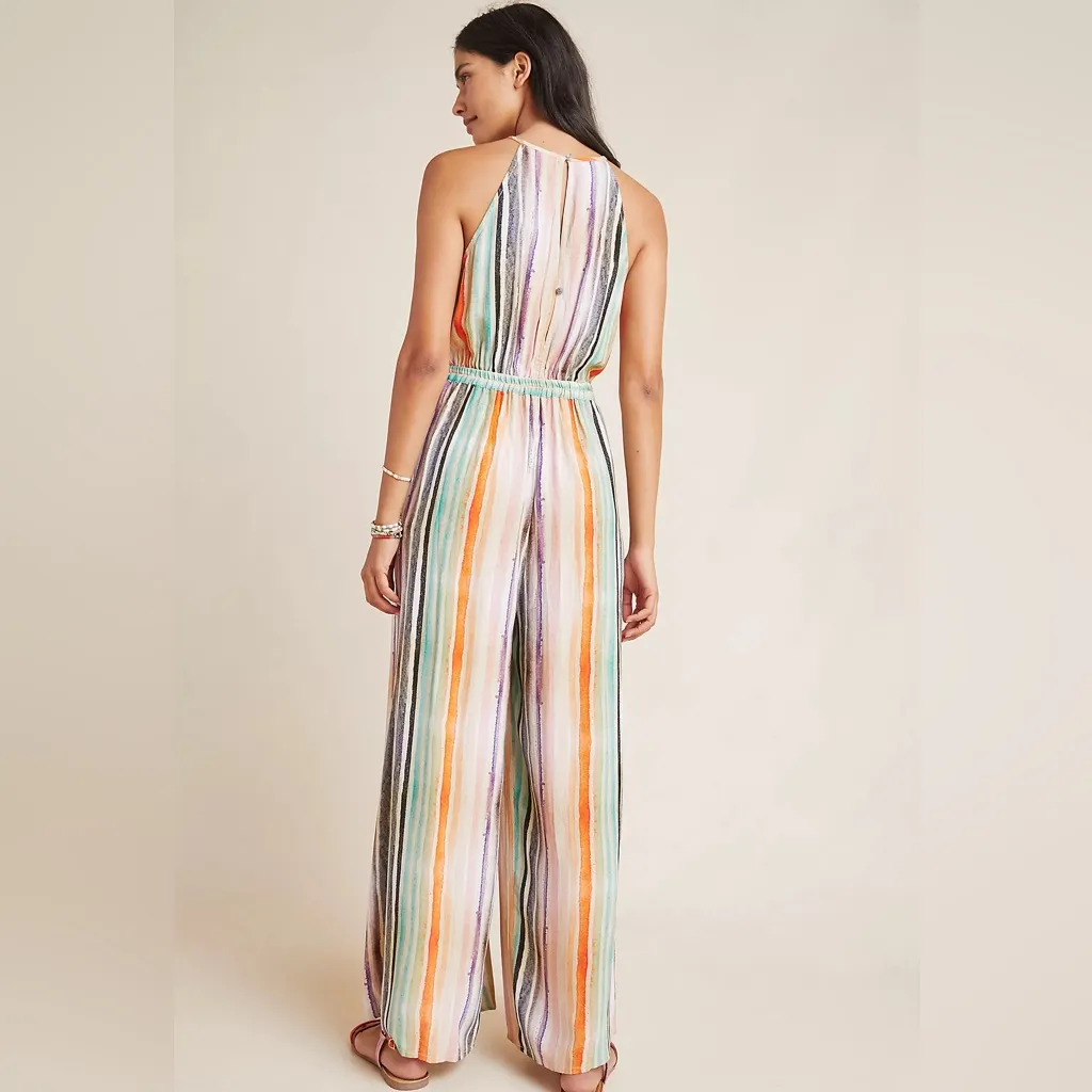 NWT Anthropologie Blank London Gallery Row Watercolor Stripe Print Jumpsuit S - Image 3