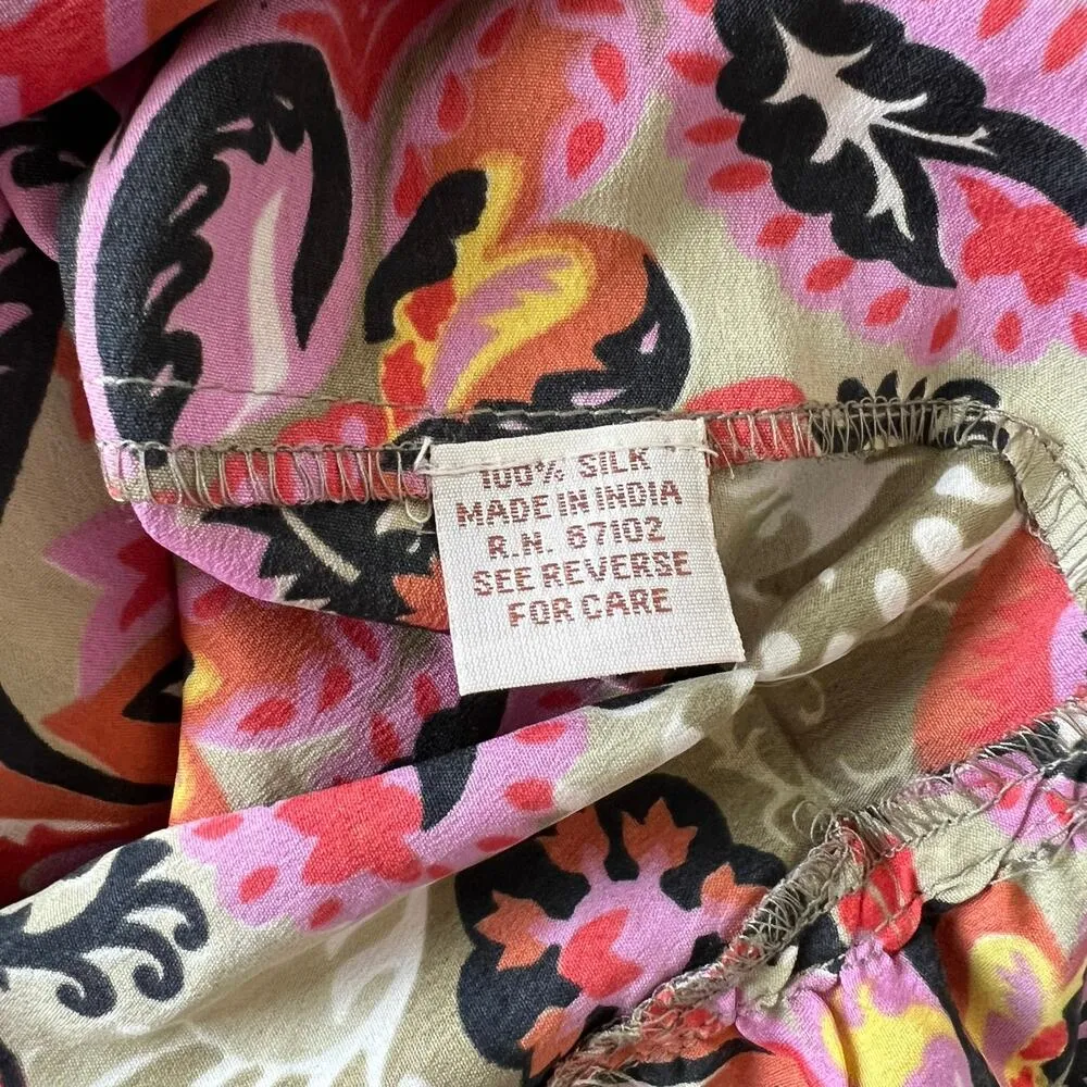 MAGAZINE 100% Silk Paisley Print Mini Dress Sz M Adjustable Straps Smocked NEW Size M - Image 7