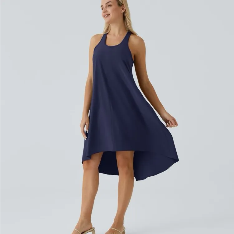 045HA.- Backless Racerback Side Pocket High Low Flowy Midi Casual Dress. Size L - Image 3