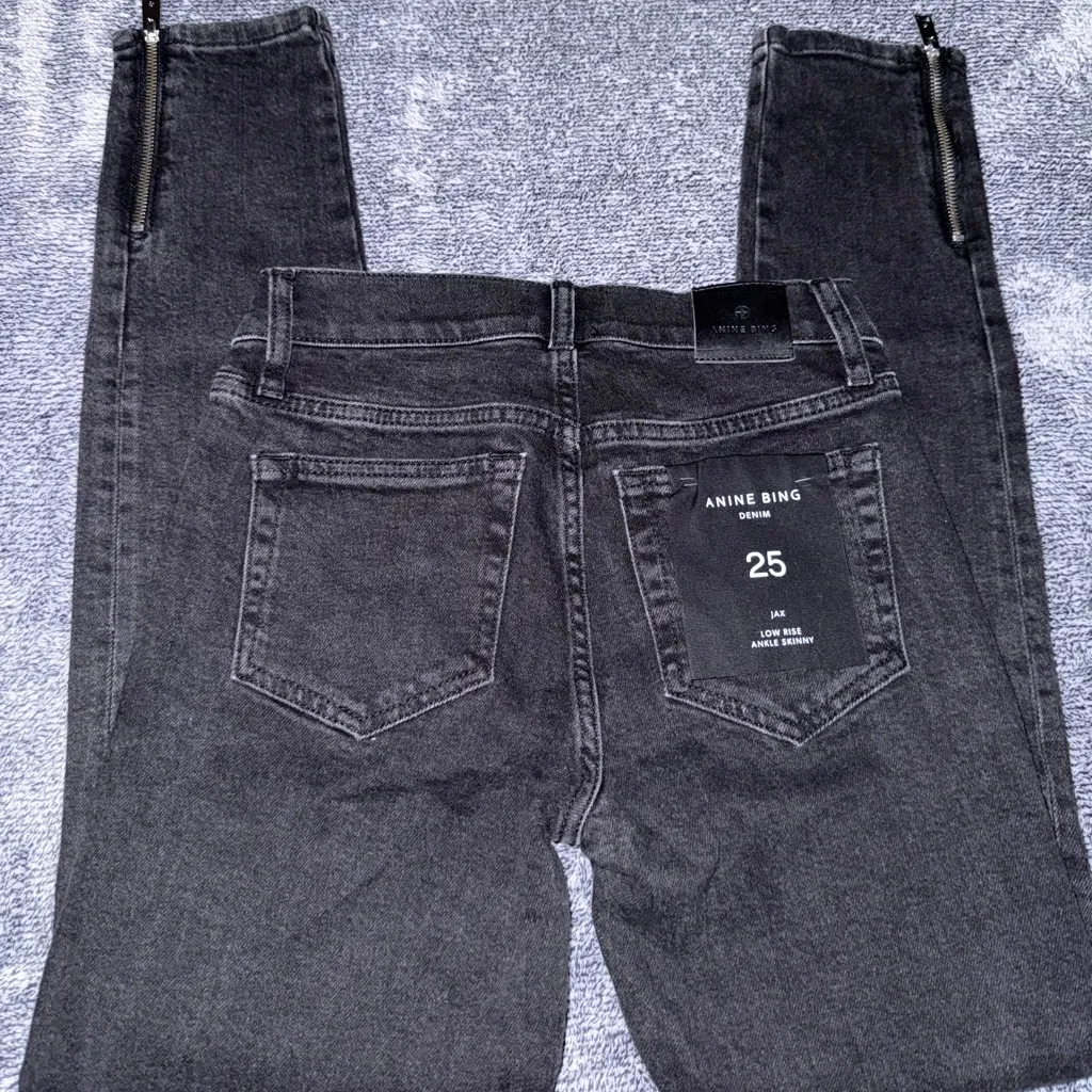 ANINE BING Jax Low Rise Skinny Jeans Washed Black 25 - Image 4