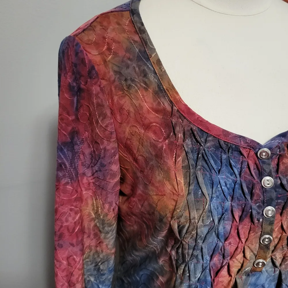 New Directions tie dye pleated popover blouse size mp - Image 2