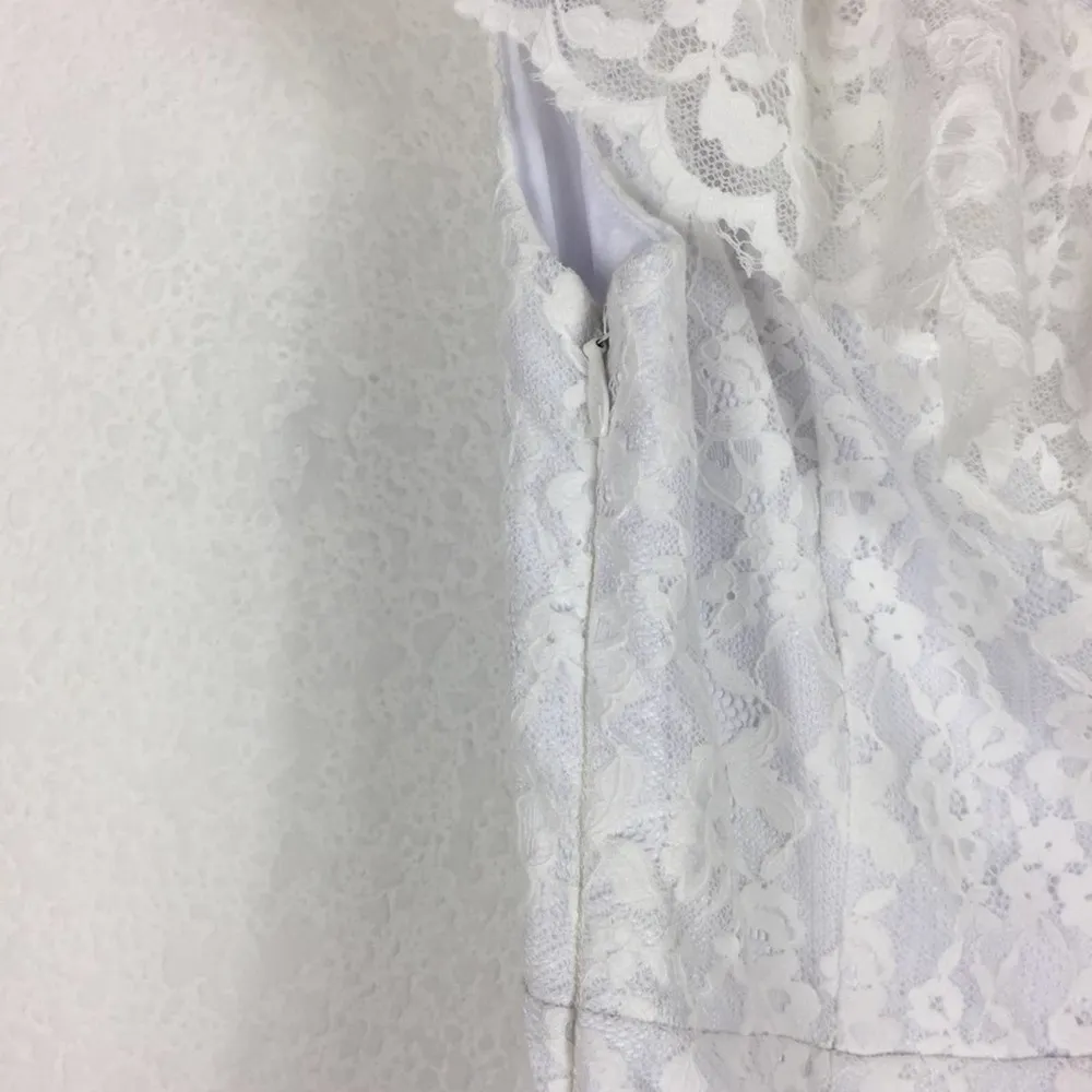 Majorelle White Lace One Shoulder Asymmetric Ruffle Bridal Midi Dress Small - Image 8