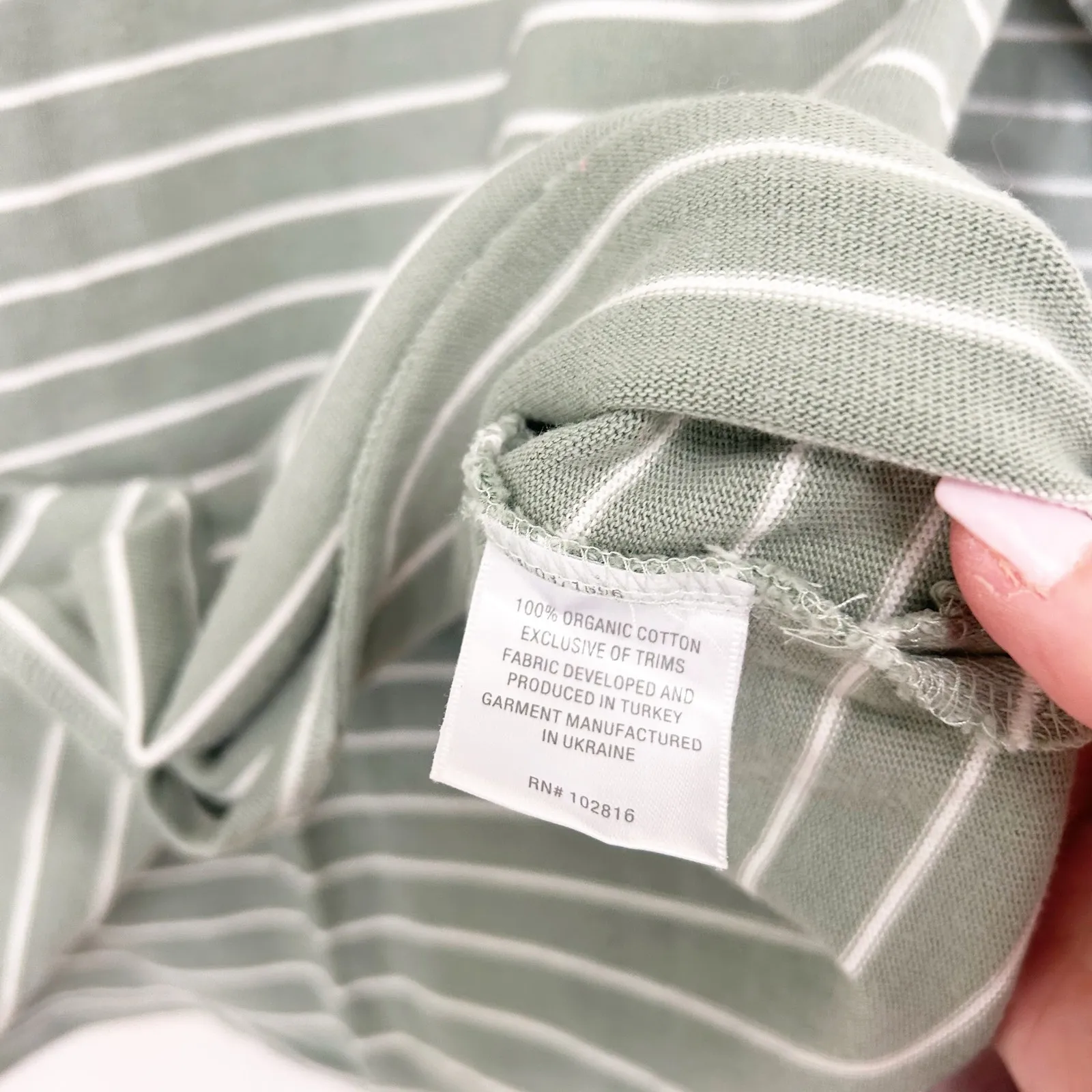 Garnet Hill Green Striped Organic Cotton Turtleneck Shirt Sz M - Image 3