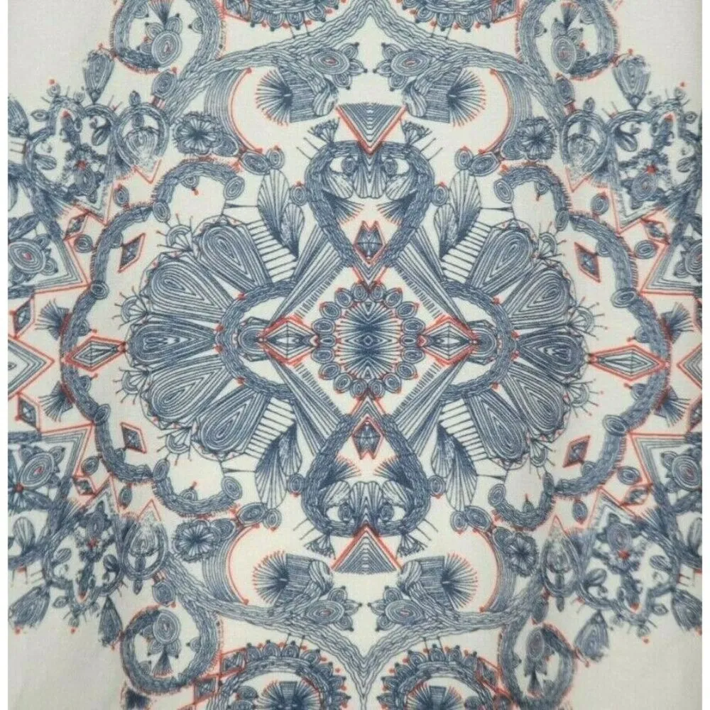 Kenar Ladies White & Blue Printed Blouse Top Size M Lightweight Career Church - Image 3