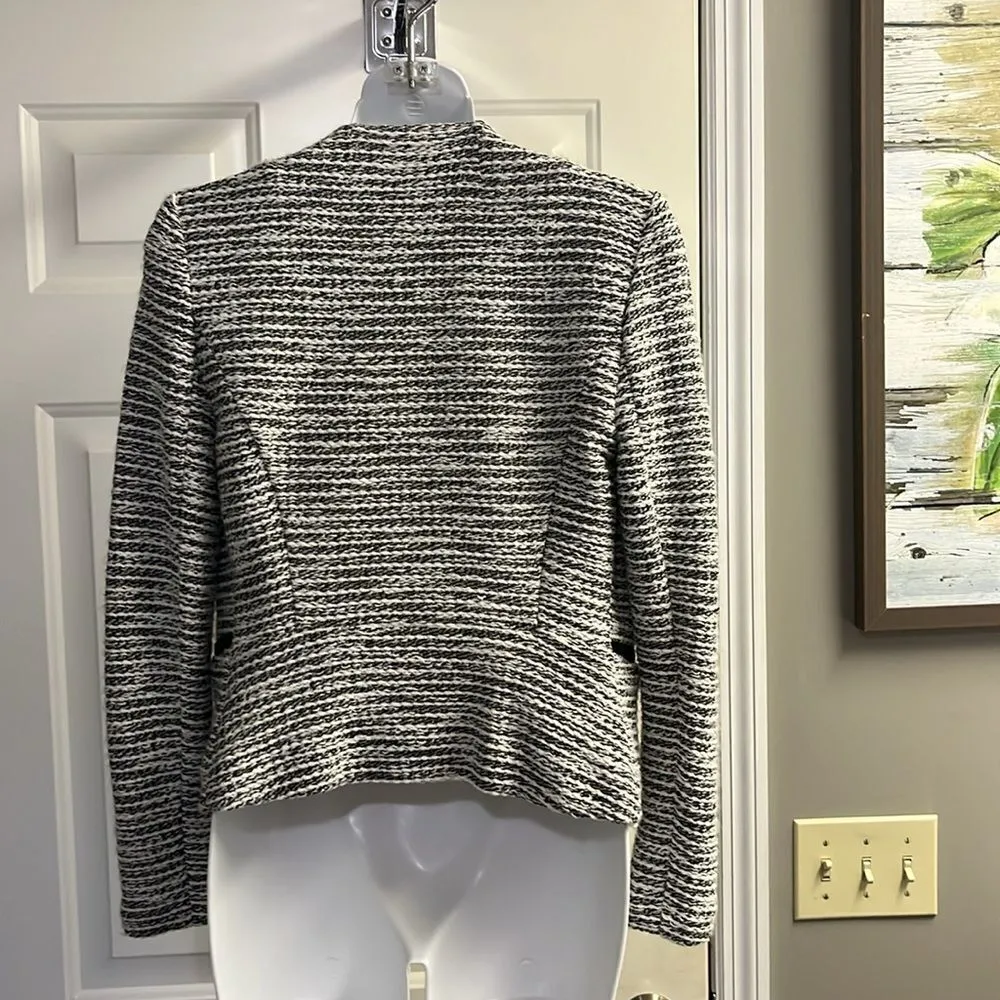 LOFT Cream Black Long Sleeve Open Front Cotton Blend Blazer- PXS - Image 8