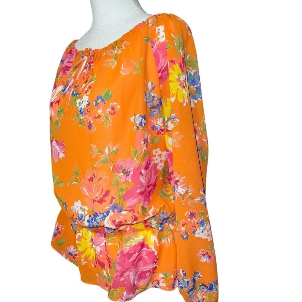 Very pretty lightweight orange blouse with puffy sleeves and gathered waist! New Orange Size 1X - Image 3