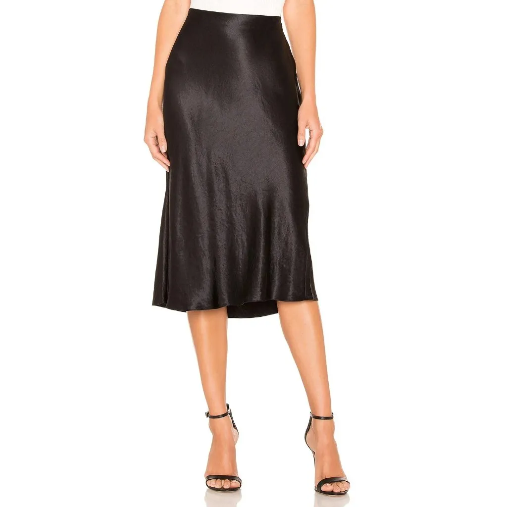 NWT Vince Satin Slip Midi in Black Pull-on A-line Skirt L $295 - Image 5