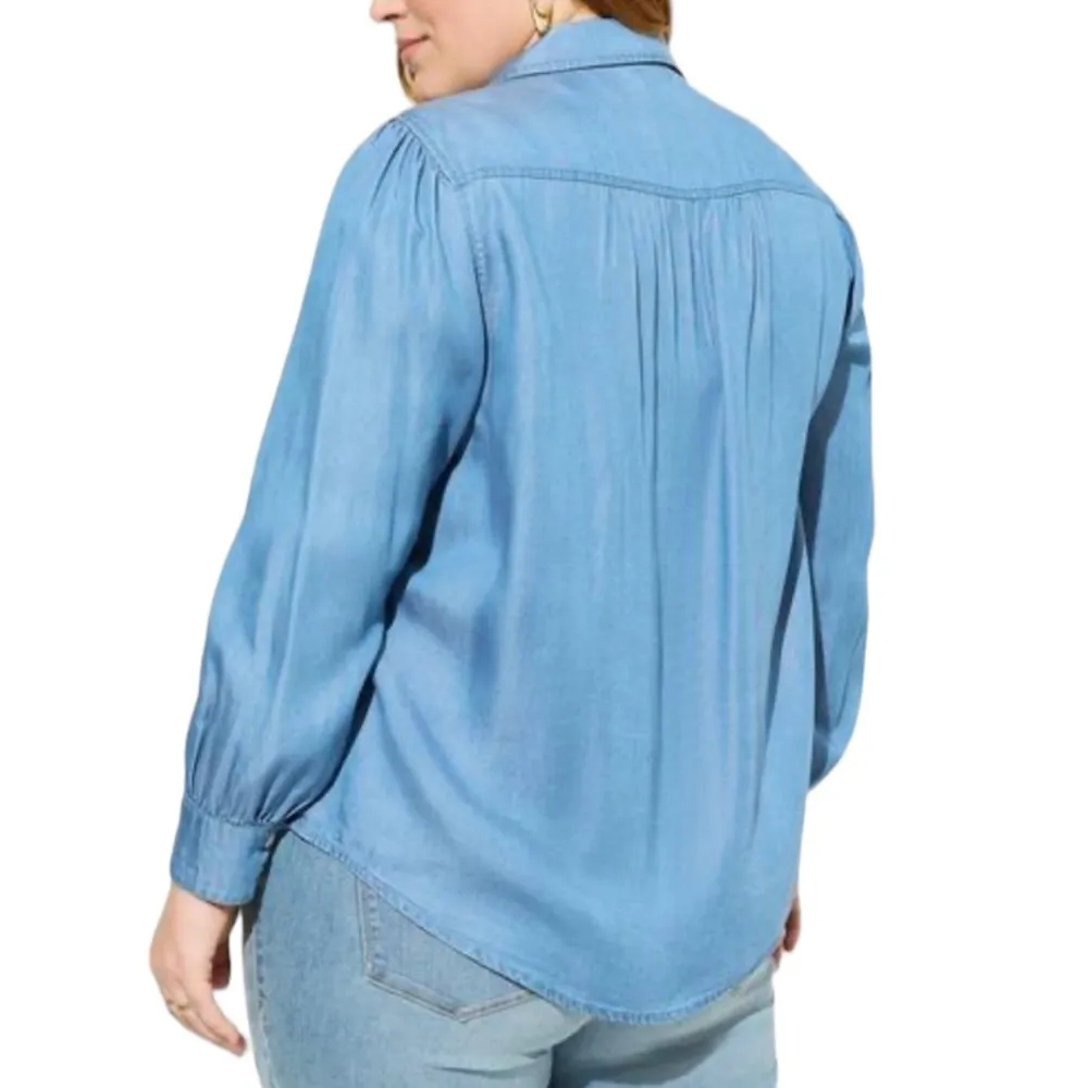 Torrid Tencel Pintuck Chambray Button Up Shirt - Image 2