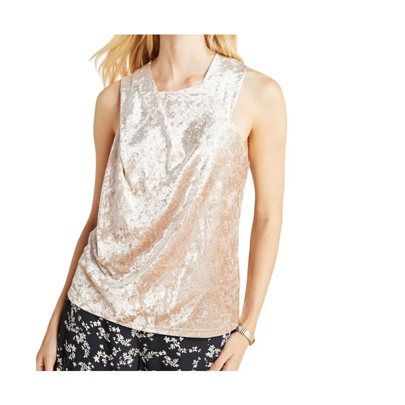Anthropologie Porridge Jessie Halter Top S Beige Crushed Velvet Evening Glamour - Image 2
