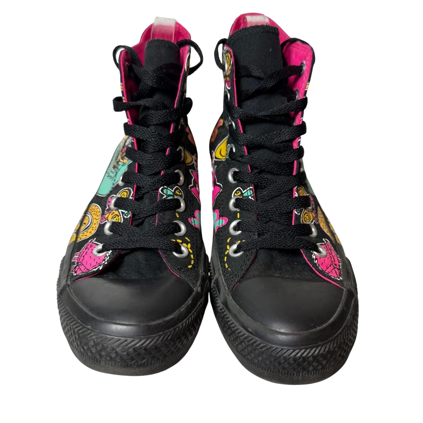 Converse All Star High Top Sneakers Black Multicolor Novelty‎ Shoes Women's 7 - Image 2