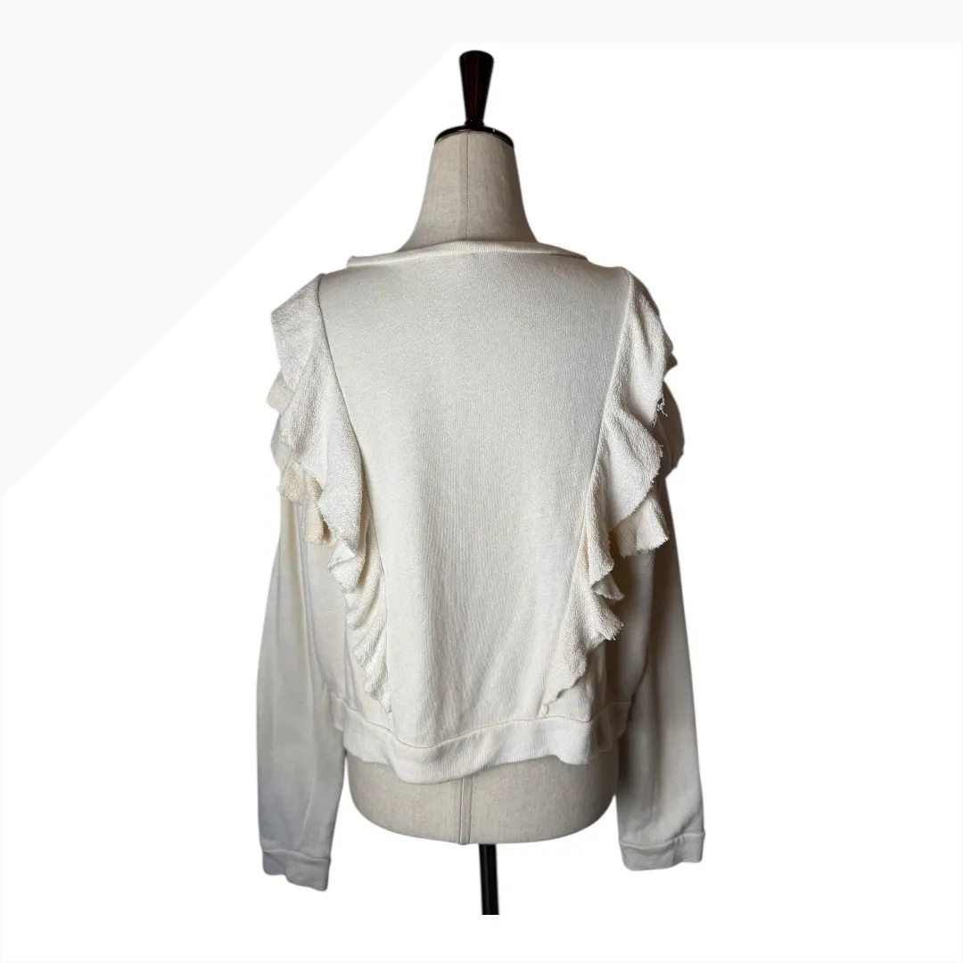 LoveShackFancy Sweatshirt Women Small Beige Melanie‎ Ruffle Detail Cropped Boho - Image 3