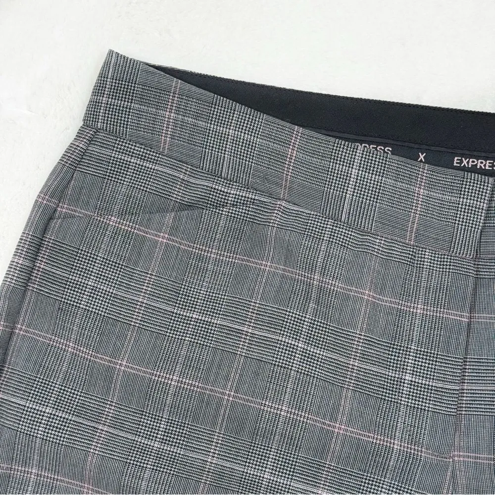 Express Editor Glen Check Plaid Straight Leg Cuffed Crop Dress Pants Grey Pink 8 - Image 4