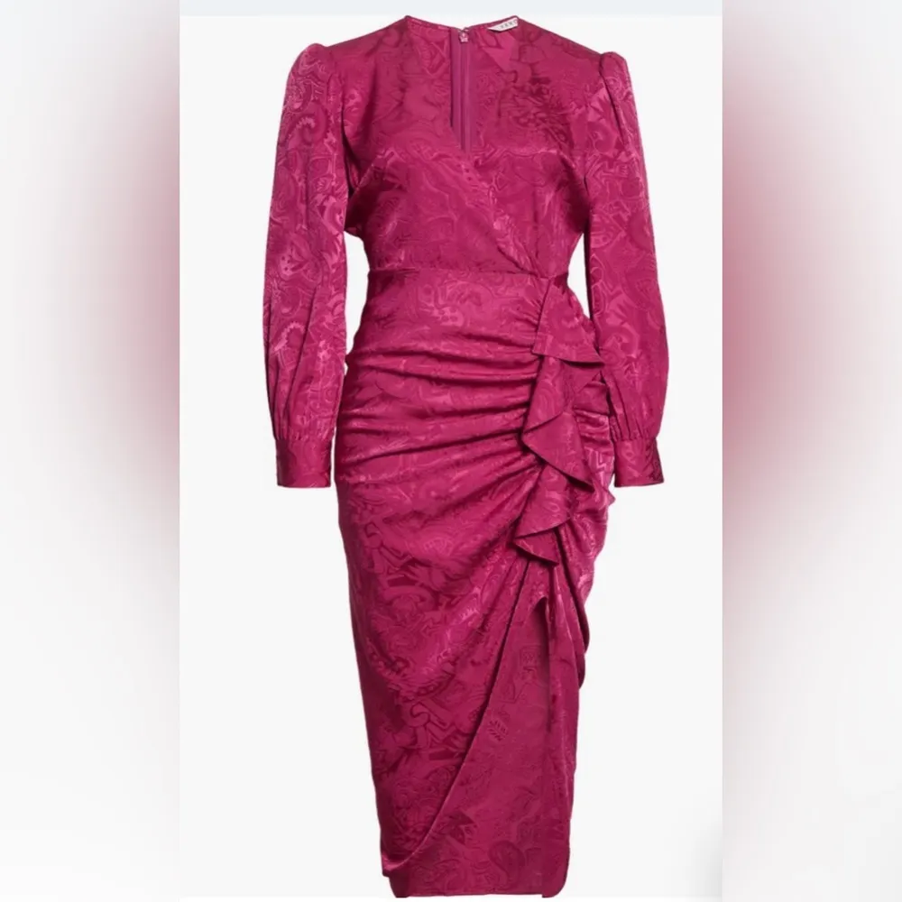 Veronica Beard Weiss Side Ruffle Long Sleeve Silk Blend Maxi Dress - Image 3