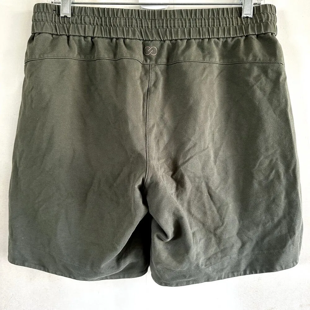 Calia Casual Shorts Zipper Pockets Drawstring Elastic Waist Olive Green Small - Image 4