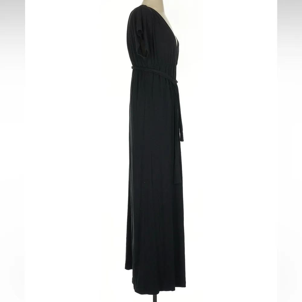 J. Crew Classic V-Neck Black Stretchy Belted Ruched Maxi Dress Women’s Size XXS - Image 3