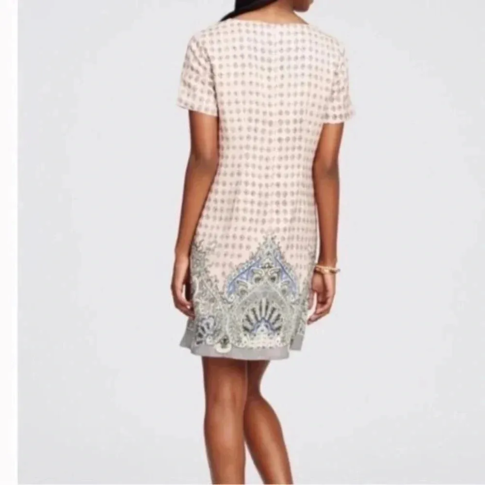 Ann Taylor Pink Paisley Bohemian V-Neck Zippered Back Shift Dress Size S Small - Image 4