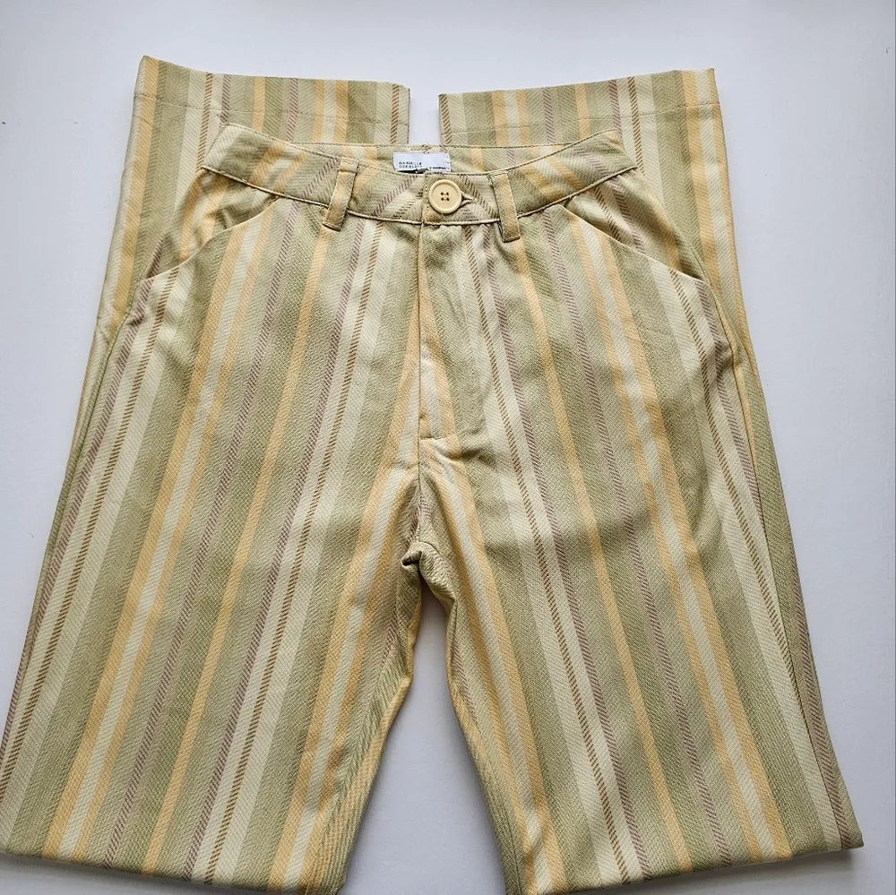 Danielle Bernstein Celedon & Jade Striped Classic Trousers Size 0 - Image 4