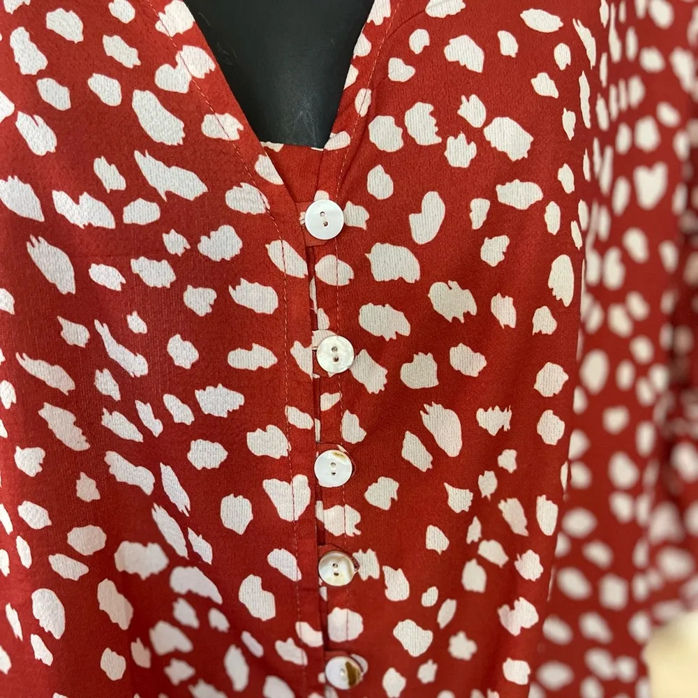 Kancystore Womens Button Down V Neck Tie Knot Front Tops 3/4 Sleeve Chif… Size M - Image 3