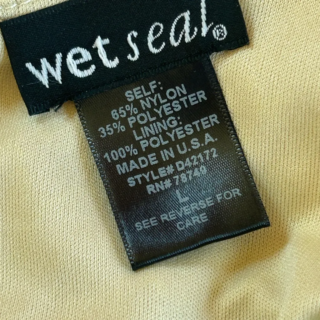 Vintage Wet Seal Y2K bold neon yellow lace dress heart shape back cutout size L - Image 5