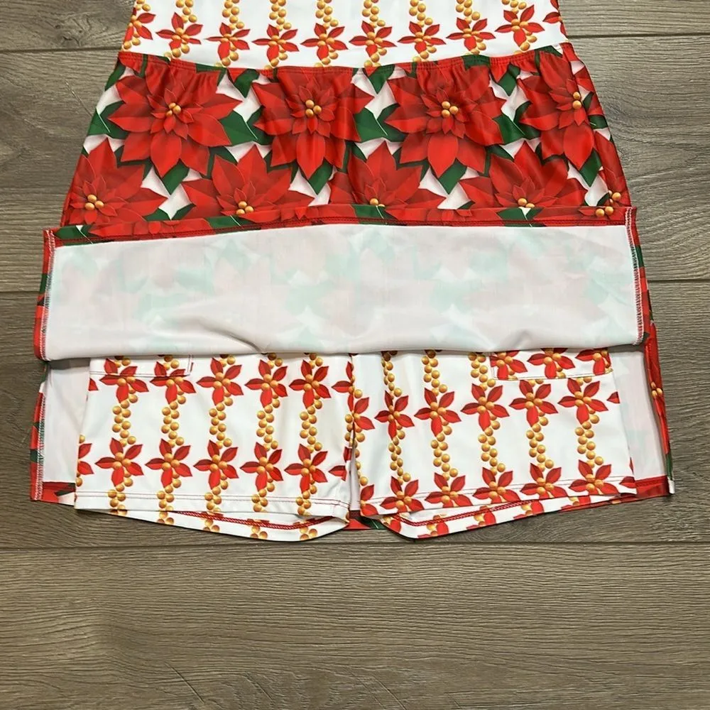 Skort Obsession 16” High Rise Poinsettia Holiday‎ Tennis Golf Skirt Skort Small Red - Image 2
