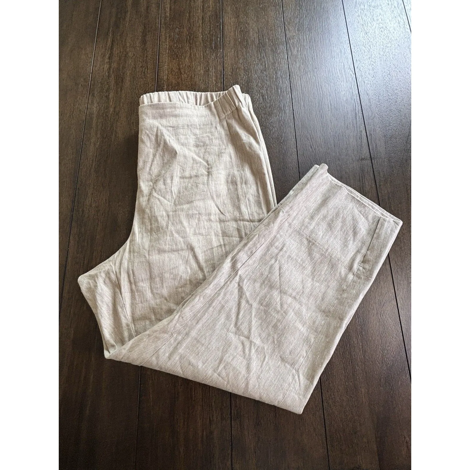 J Jill Pants Women Large Beige Linen Stretch Pull On Taper Casual Beachy Career - Image 8