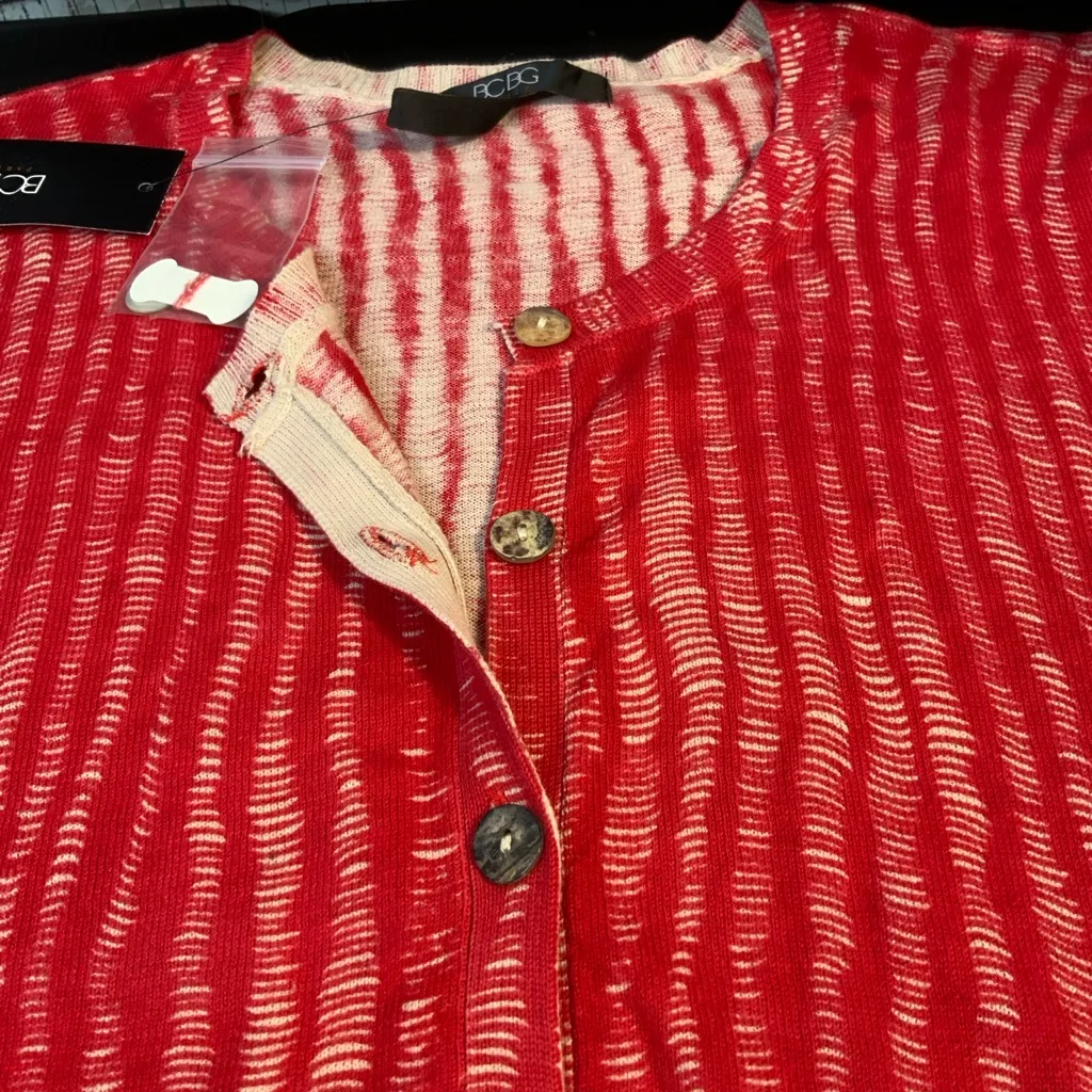 BCBG Women’s Red Striped Lightweight Cardigan Sweater NWT SZ Small Office Chic - Image 6