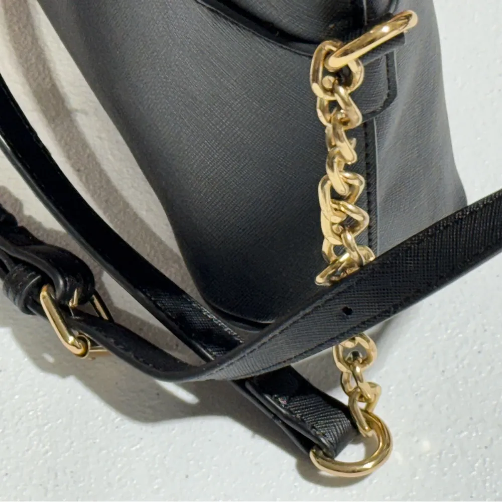 Anne Klein Crossbody Structured Dome Handbag Black POLYURETHANE Lion Logo Zipper - Image 9